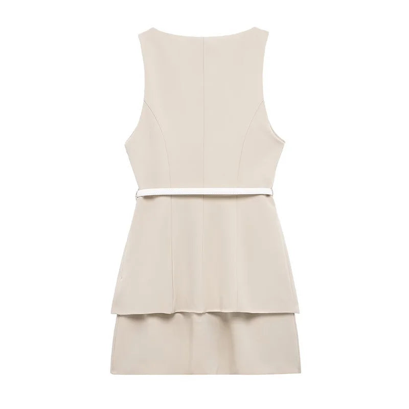 VESTIDO BEIGE CON CINTURON