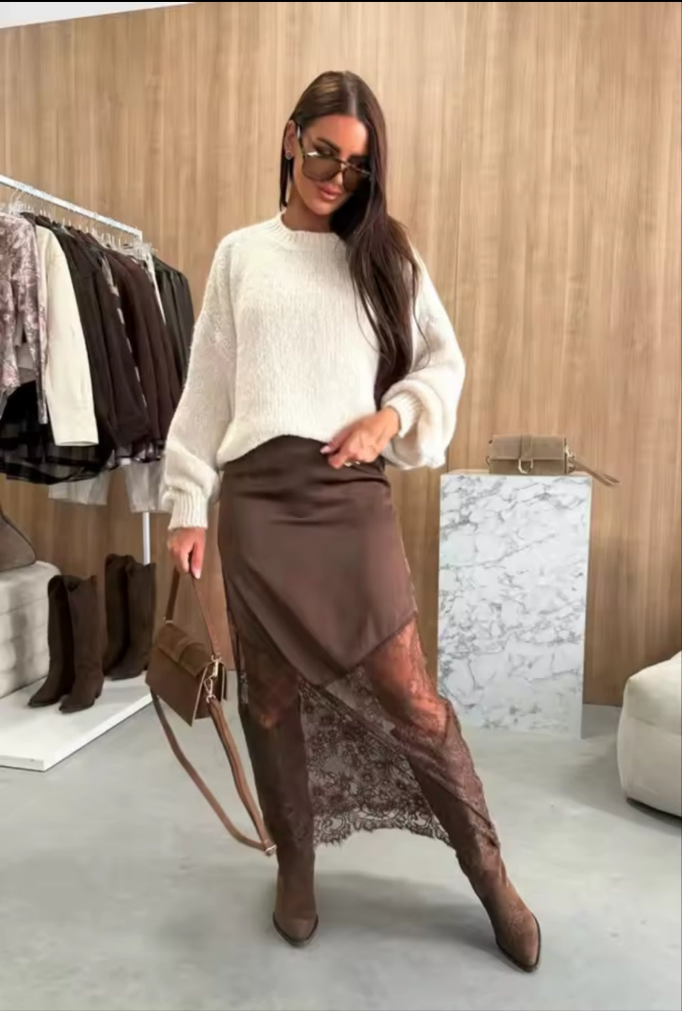 FALDA ENCAJE MARRÓN