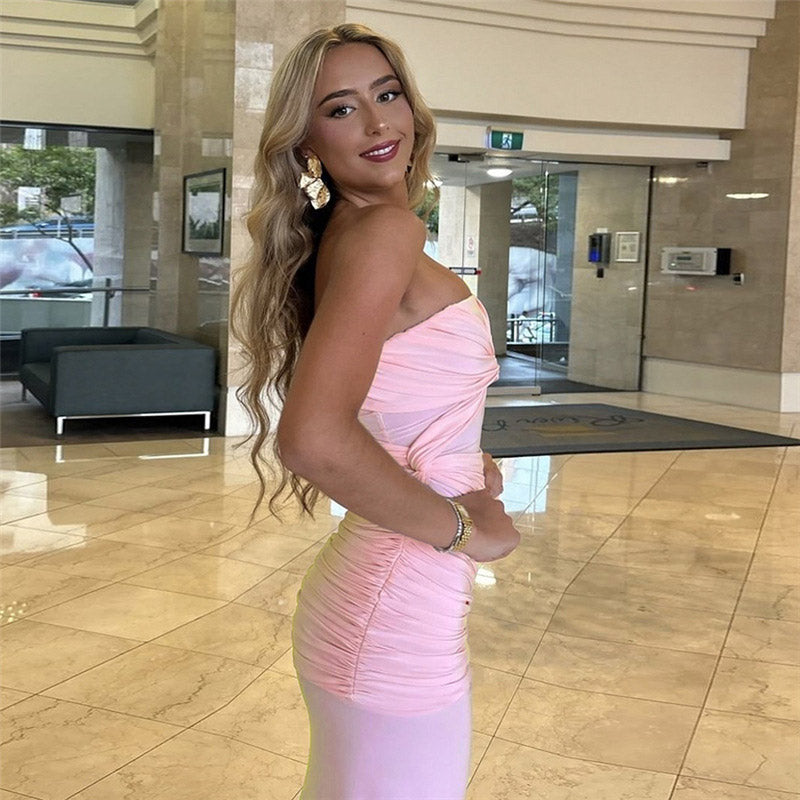 VESTIDO LARGO PLISADO CON ABERTURA
