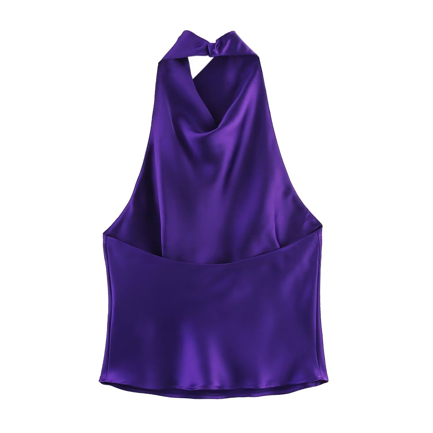 CONJUNTO SATINADO DE TOP CUELLO HALTER CON FALDA MIDI