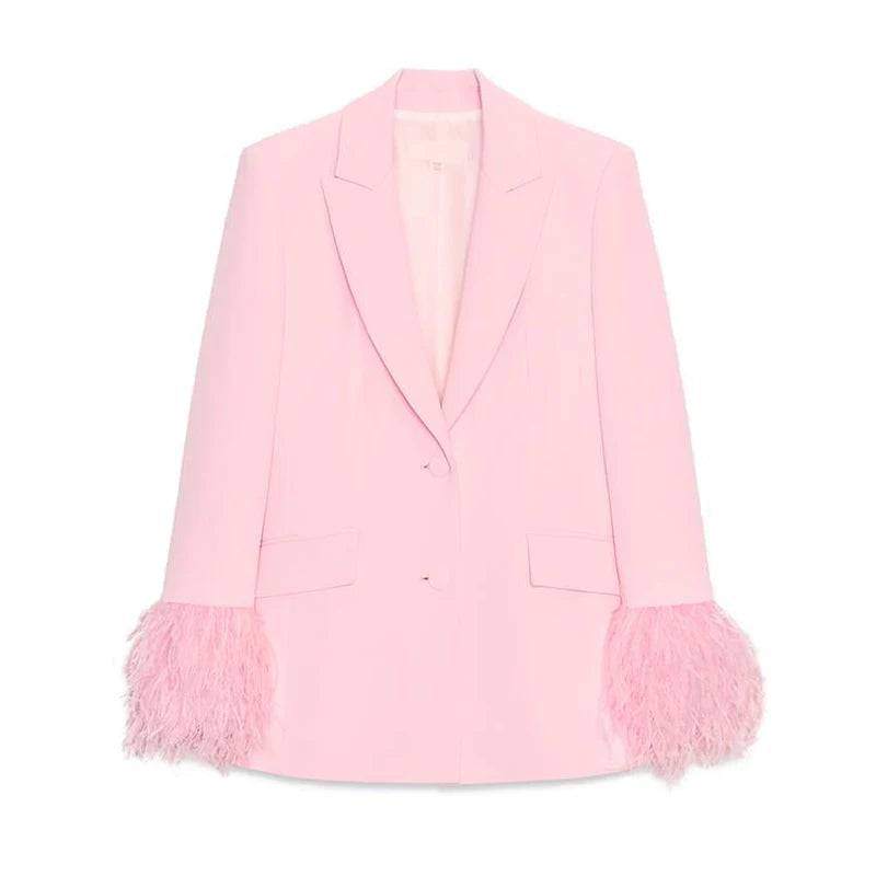 BLAZER ROSA CON PUÑO PLUMAS