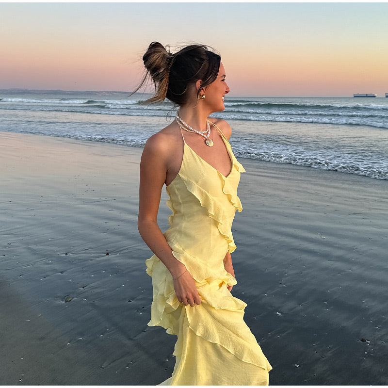 VESTIDO VOLANTE DE CUELLO HALTER