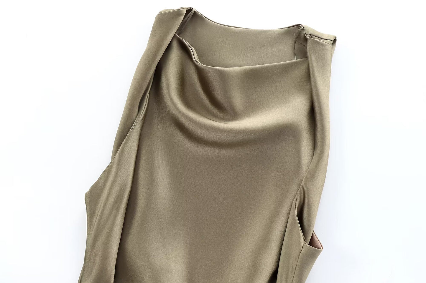 VESTIDO SATINADO MIDI DETALLE DRAPEADO