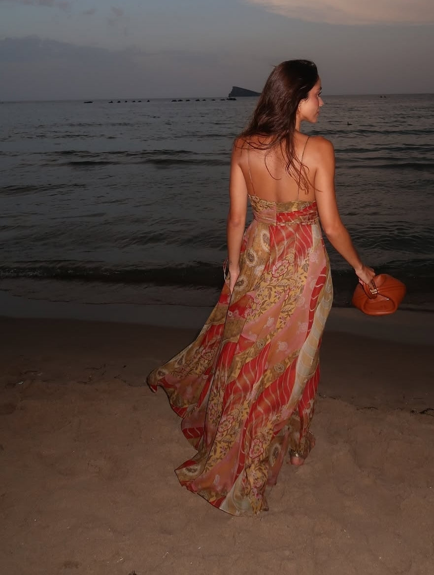 VESTIDO LARGO ESCOTE V CON ESTAMPADOS
