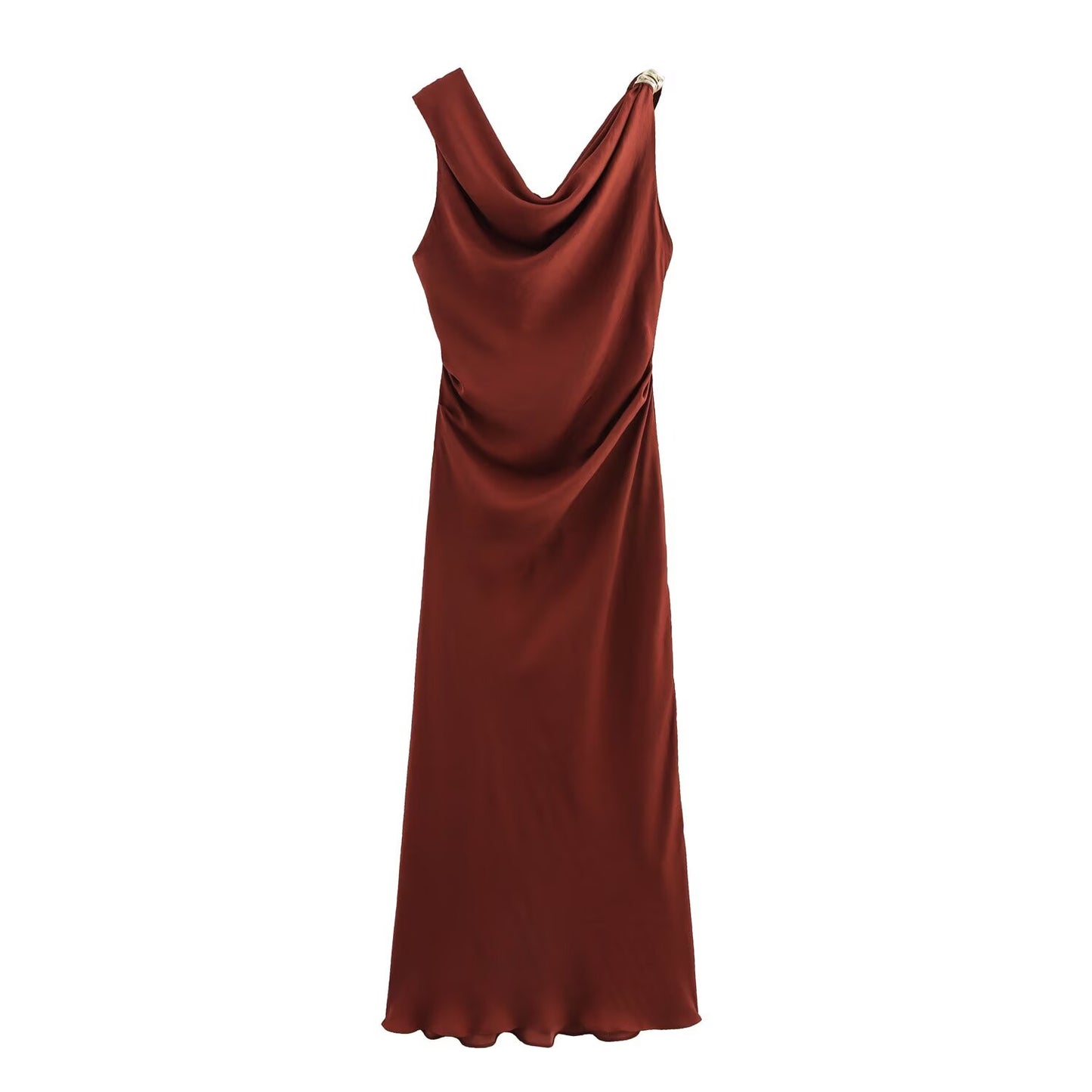 VESTIDO SATINADO APLIQUE DORADO