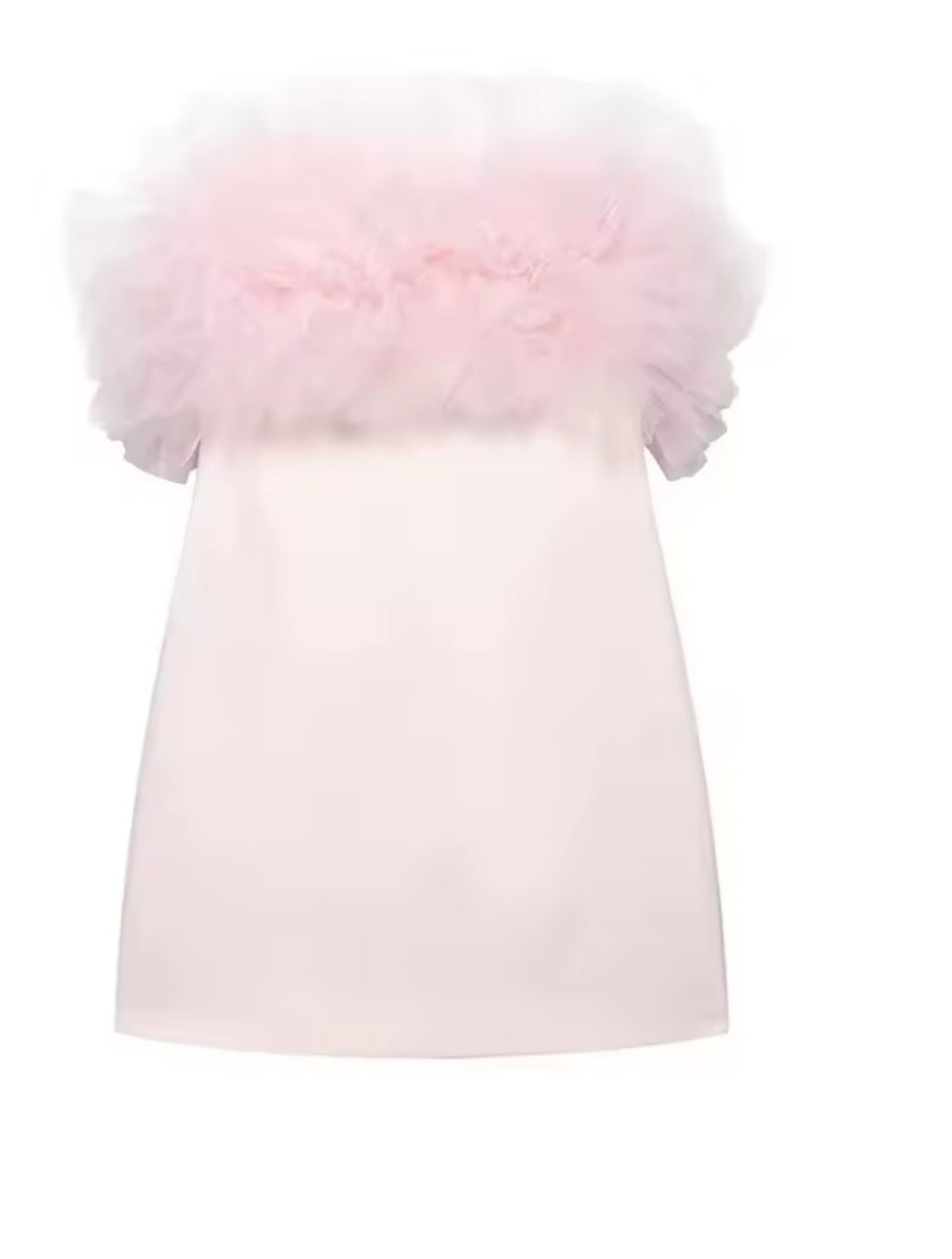 VESTIDO CORTO ROSA VOLANTE DE TUL