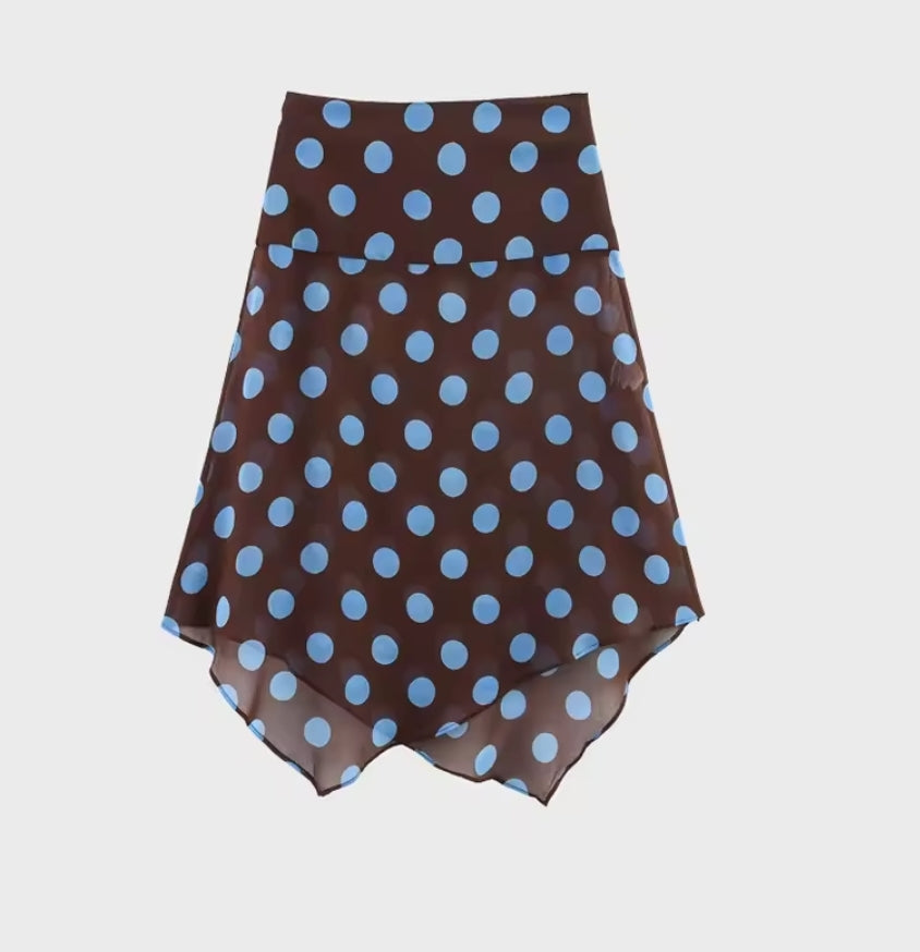 FALDA ASIMÉTRICA LUNARES AZUL