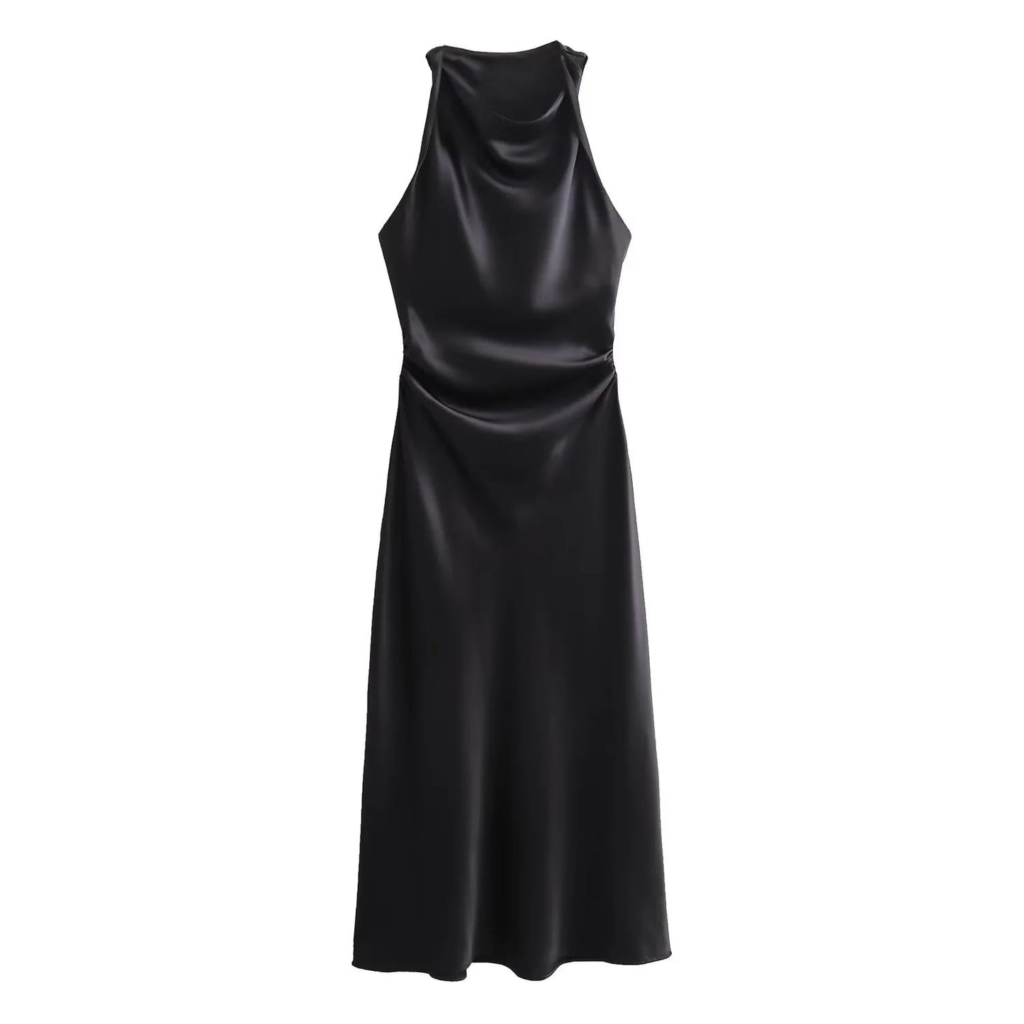 VESTIDO SATINADO MIDI DETALLE DRAPEADO