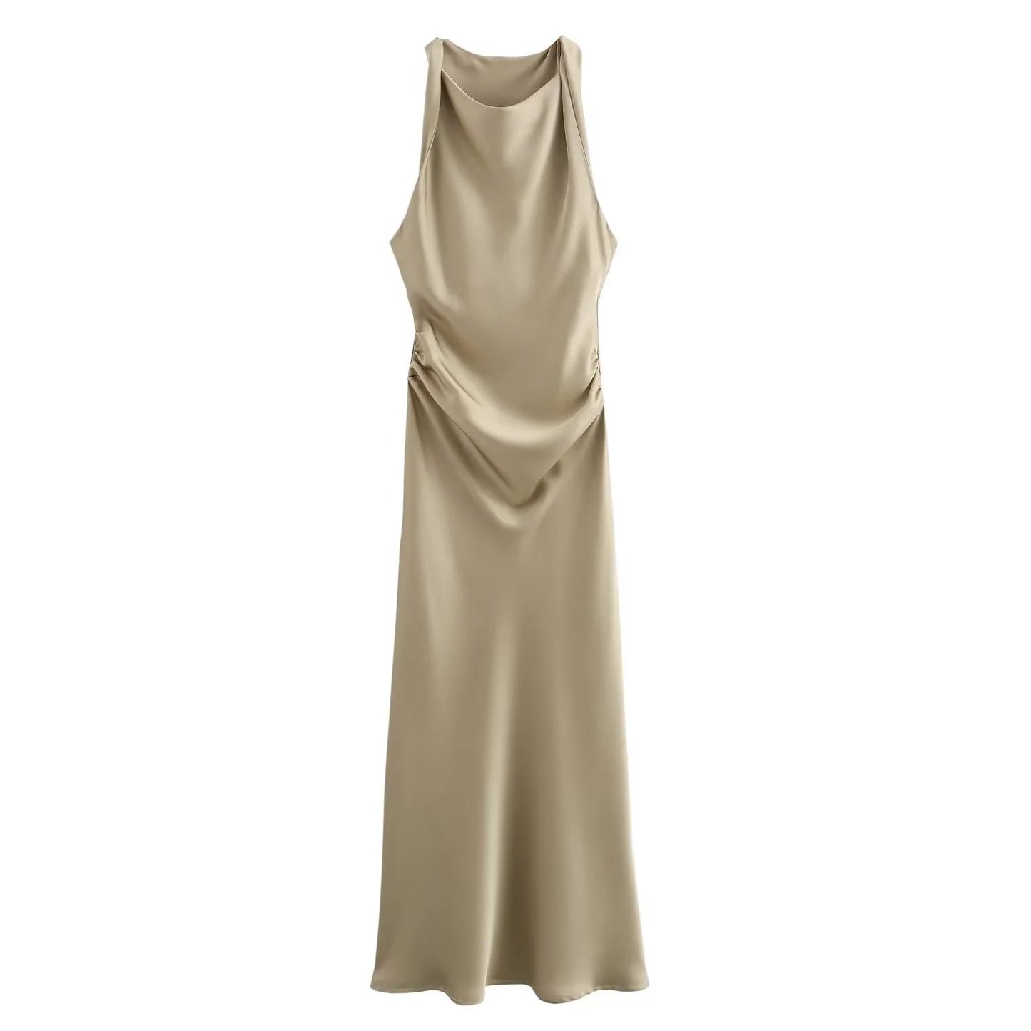 VESTIDO SATINADO MIDI DETALLE DRAPEADO