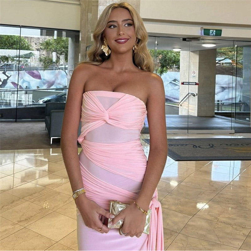 VESTIDO LARGO PLISADO CON ABERTURA