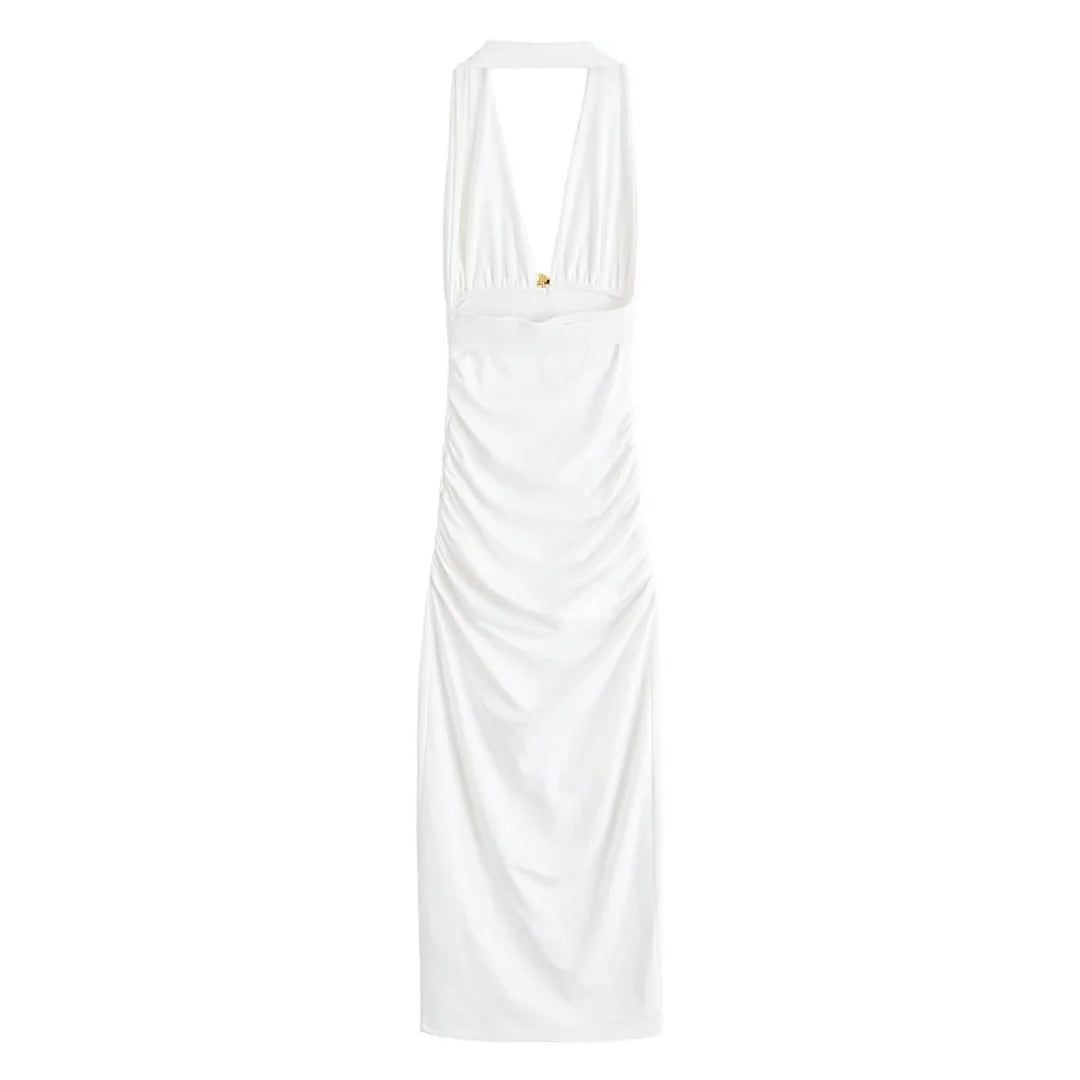 VESTIDO CUELLO HALTER DETALLE DORADO