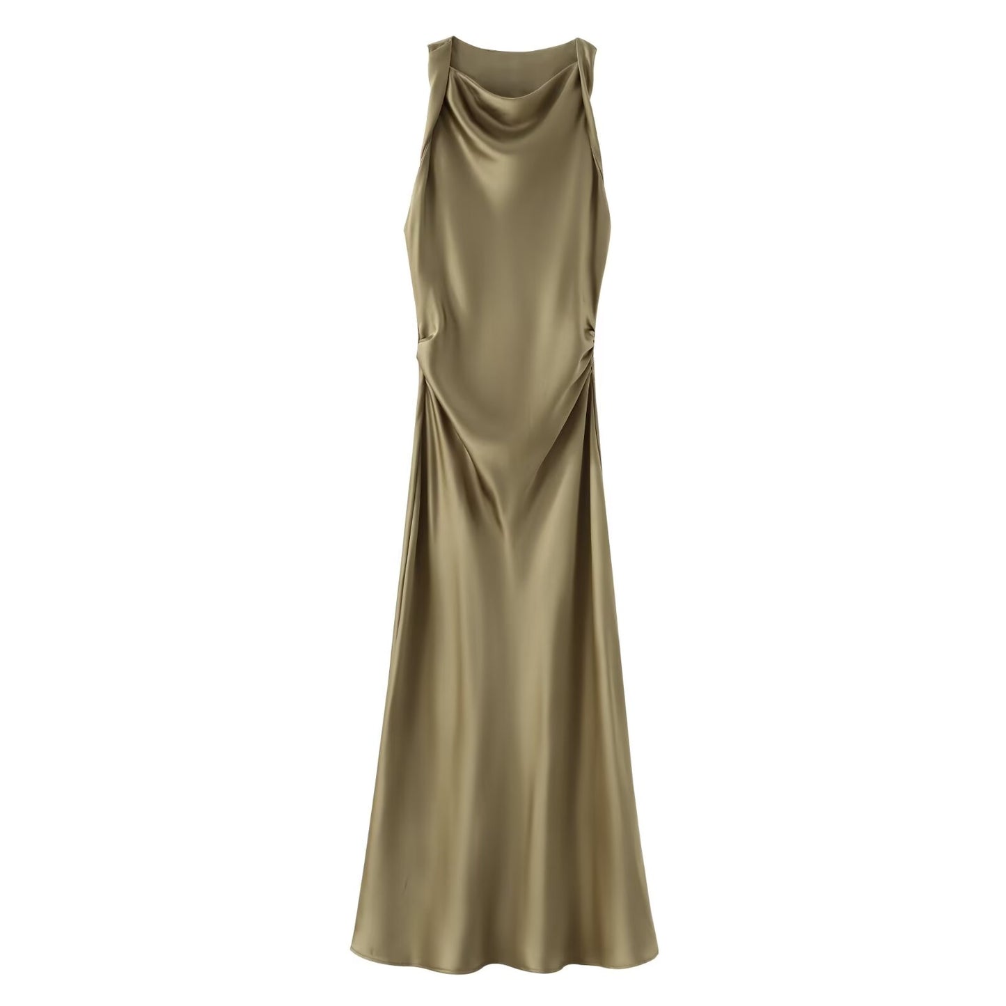VESTIDO SATINADO MIDI DETALLE DRAPEADO