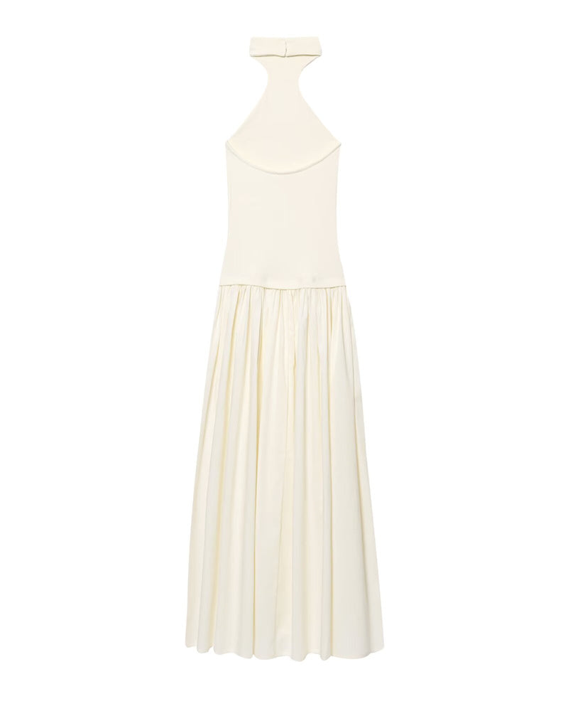 VESTIDO CUELLO HALTER CON ESPALDA DESCUBIERTA