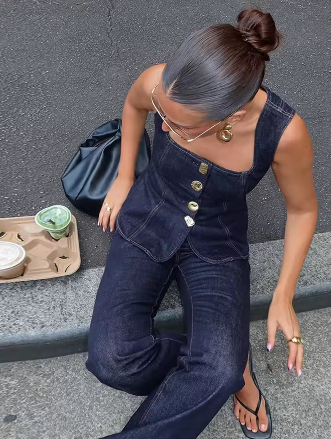 CONJUNTO DENIM BOTONES DORADOS