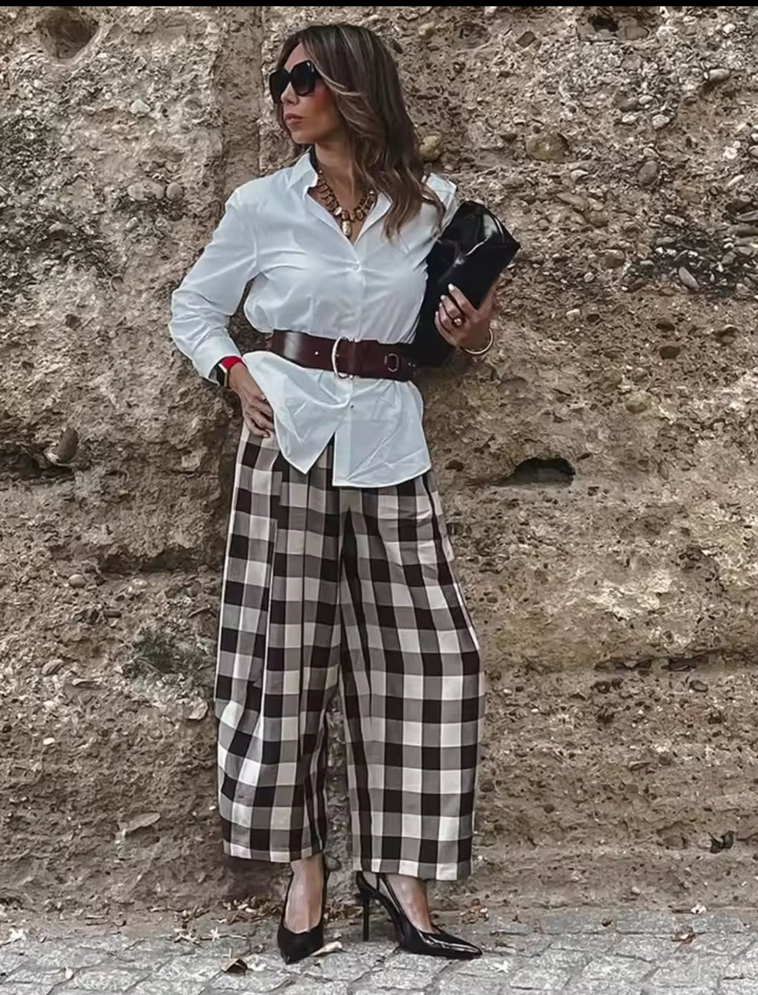 PANTALONES CORTE RECTO DE CUADROS