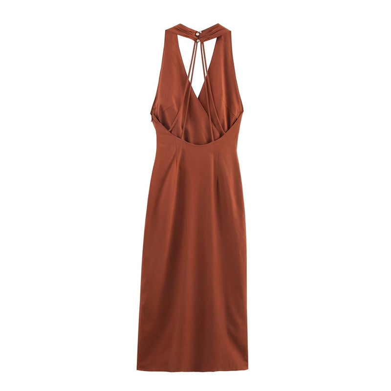 VESTIDO ESCOTE CRUZADO CON APLIQUE DORADO