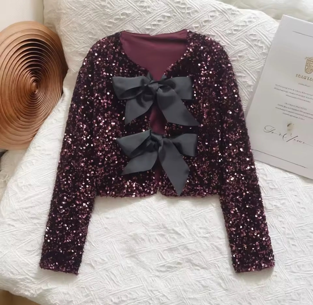 CHAQUETA LENTEJUELAS CON LAZO