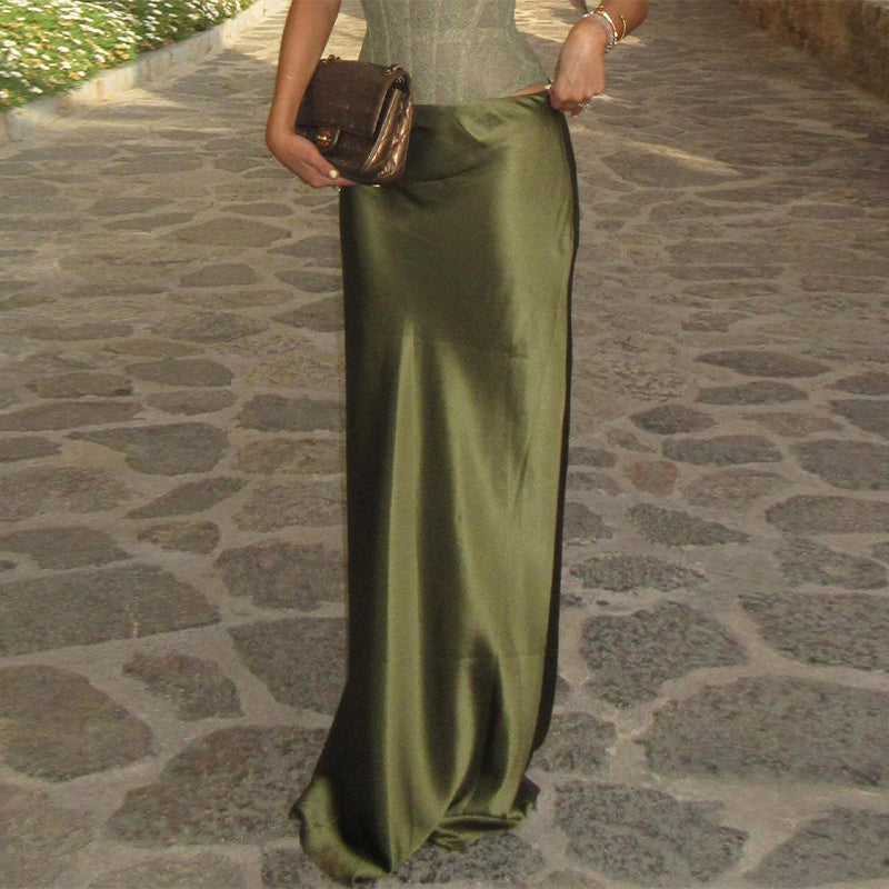 FALDA VERDE SATINADA