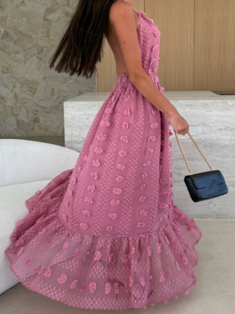 VESTIDO HALTER CON FLORES EN 3D