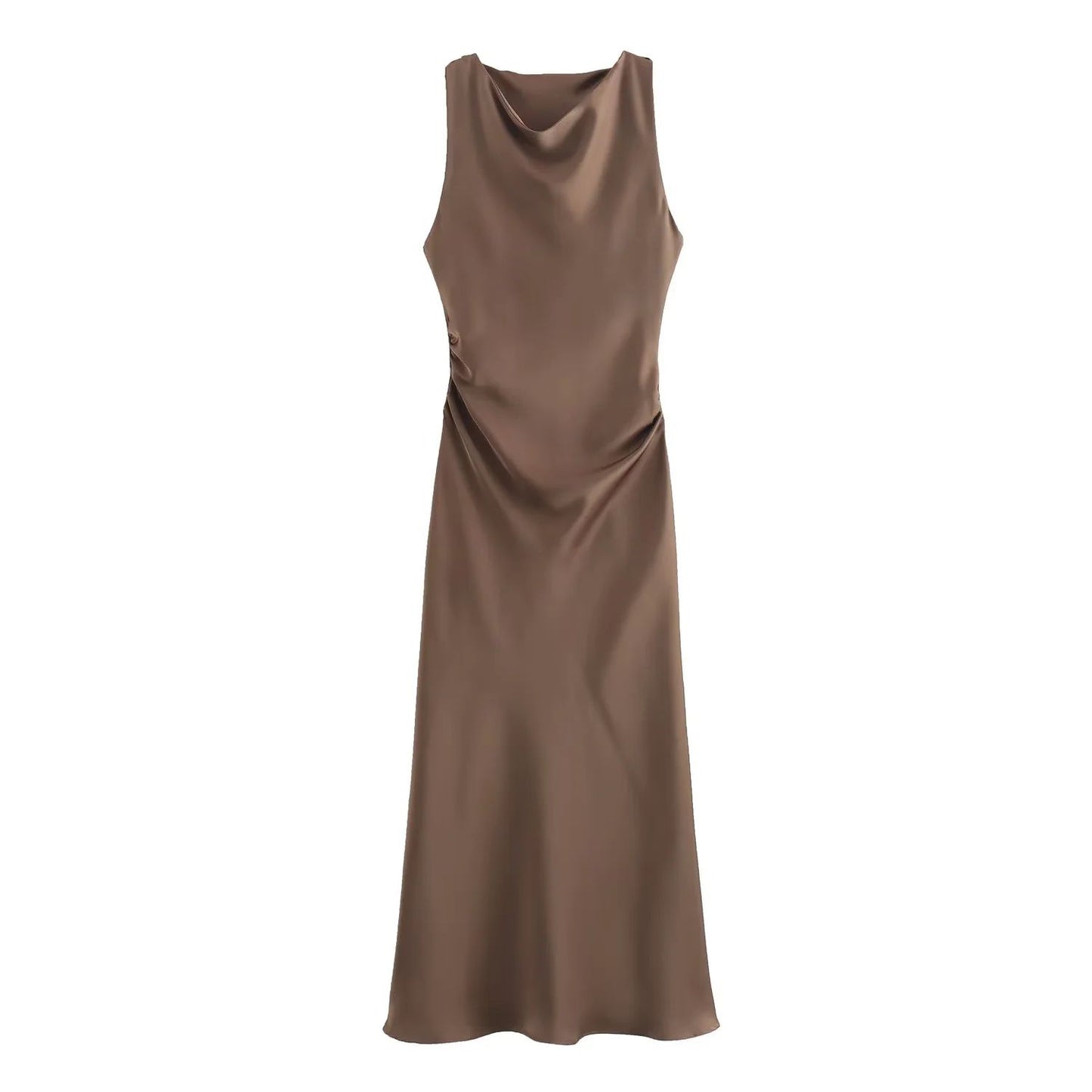 VESTIDO SATINADO MIDI DETALLE DRAPEADO