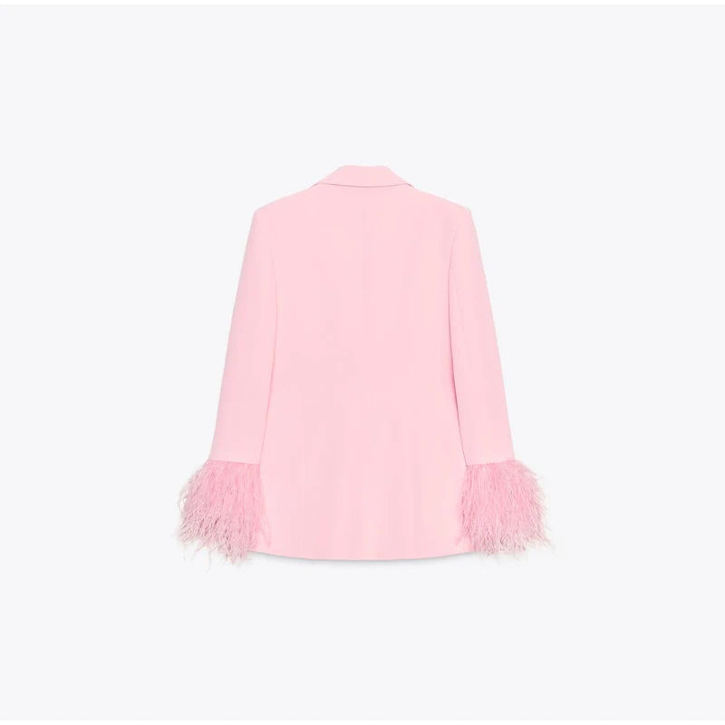 BLAZER ROSA CON PUÑO PLUMAS