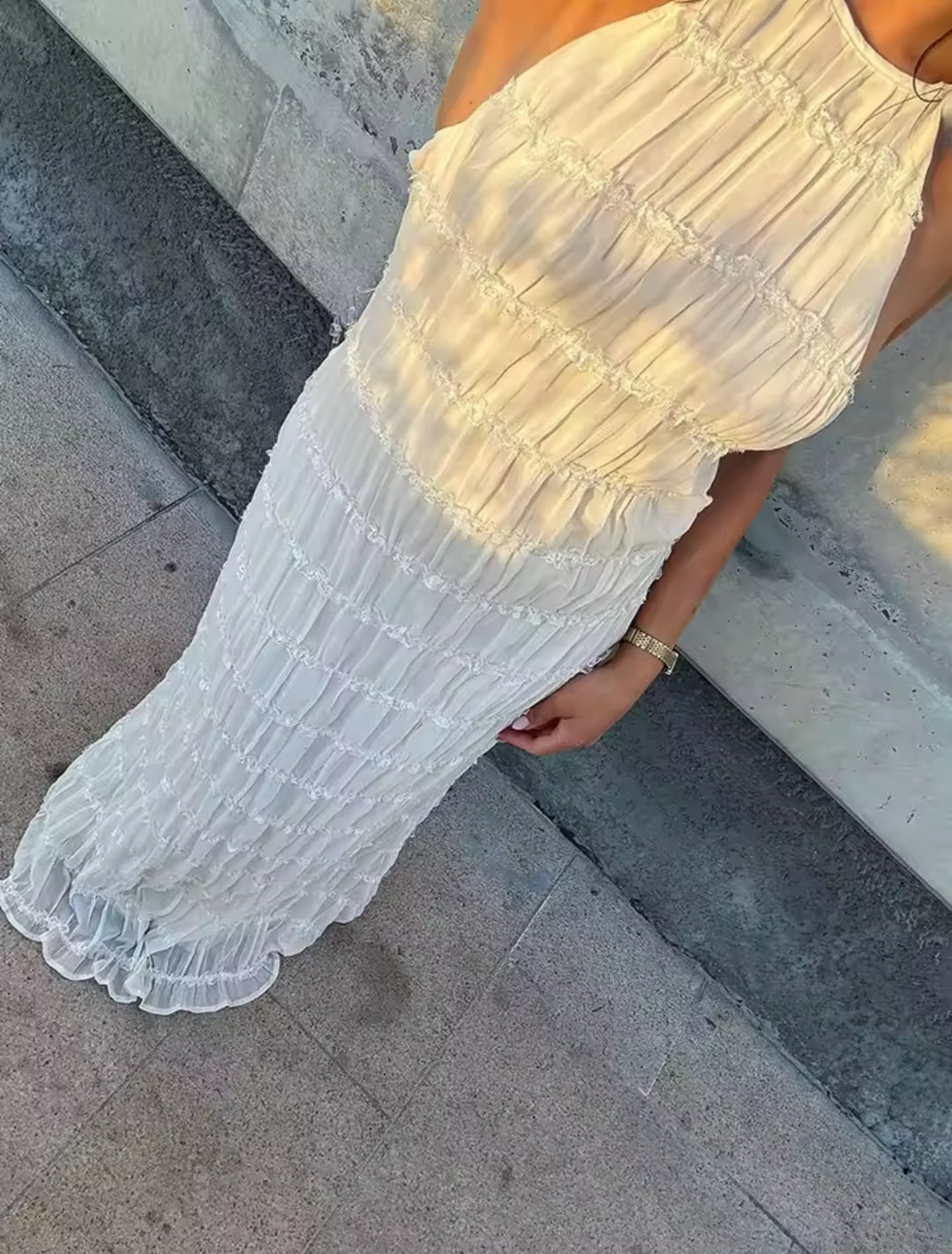VESTIDO PLISADO ESPALDA DESCUBIERTA