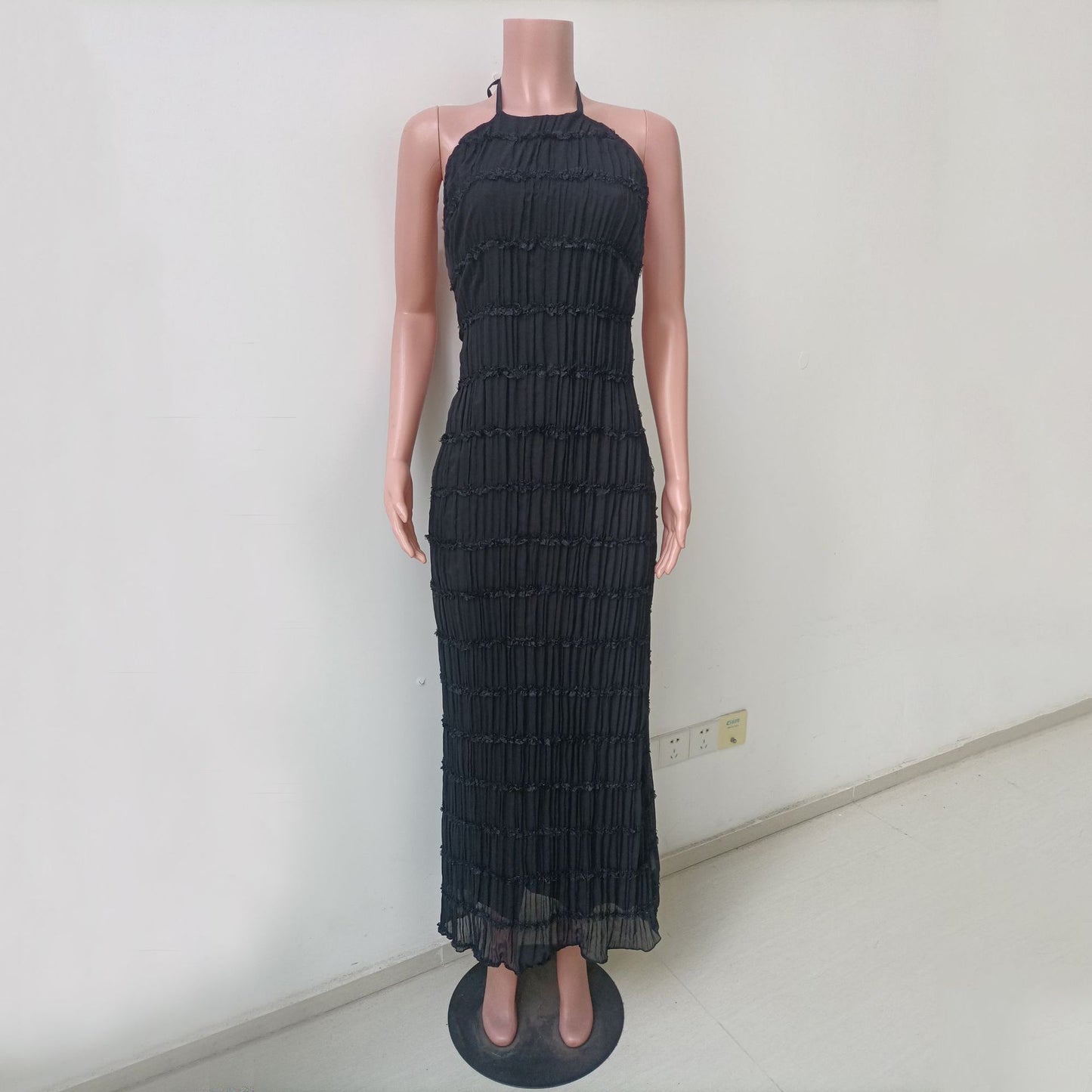 VESTIDO PLISADO ESPALDA DESCUBIERTA