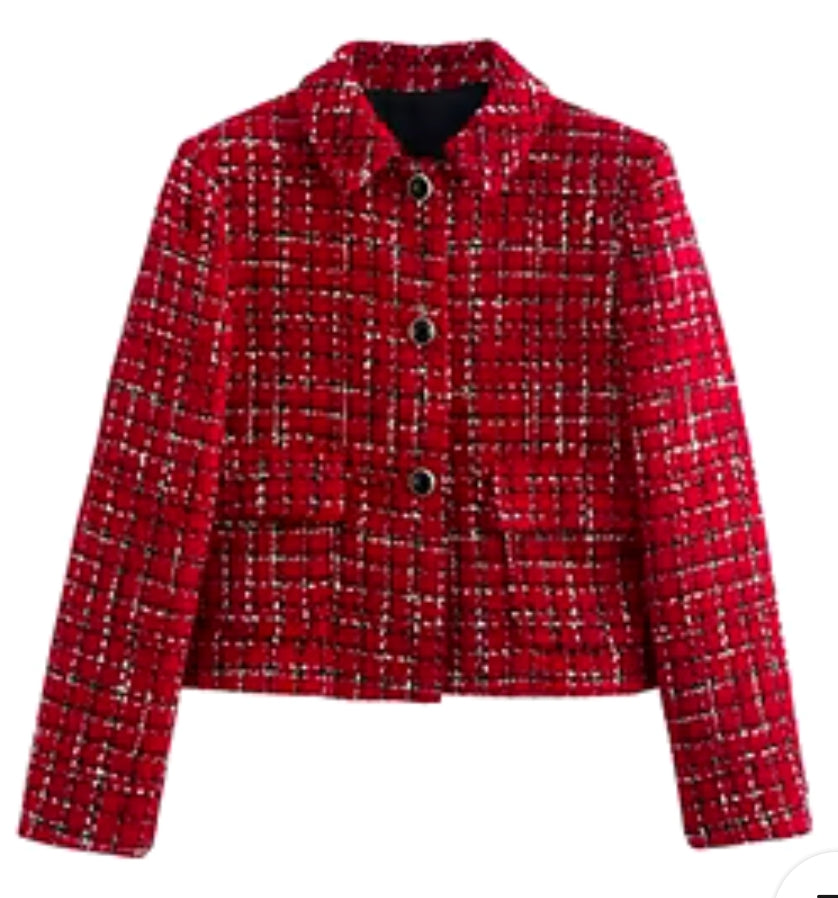 CHAQUETA TWEED ROJO CUADROS