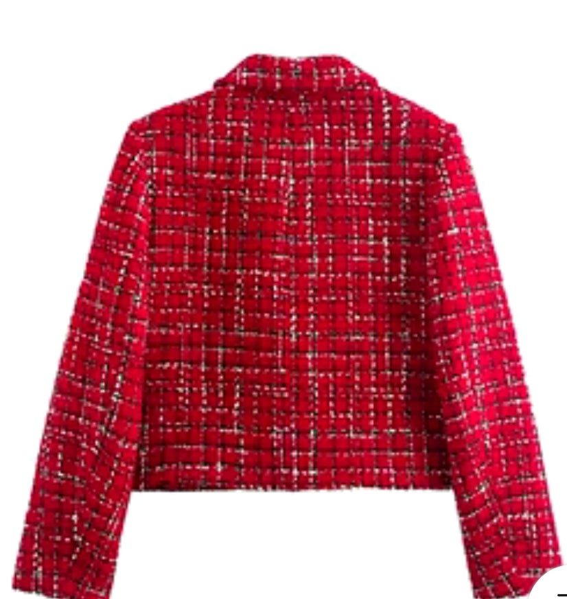 CHAQUETA TWEED ROJO CUADROS