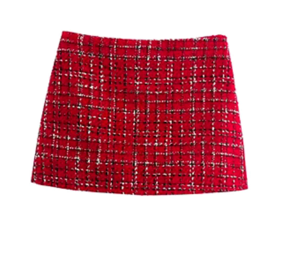 FALDA PANTALÓN TWEED ROJO CUADROS