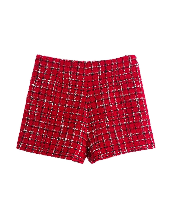 FALDA PANTALÓN TWEED ROJO CUADROS