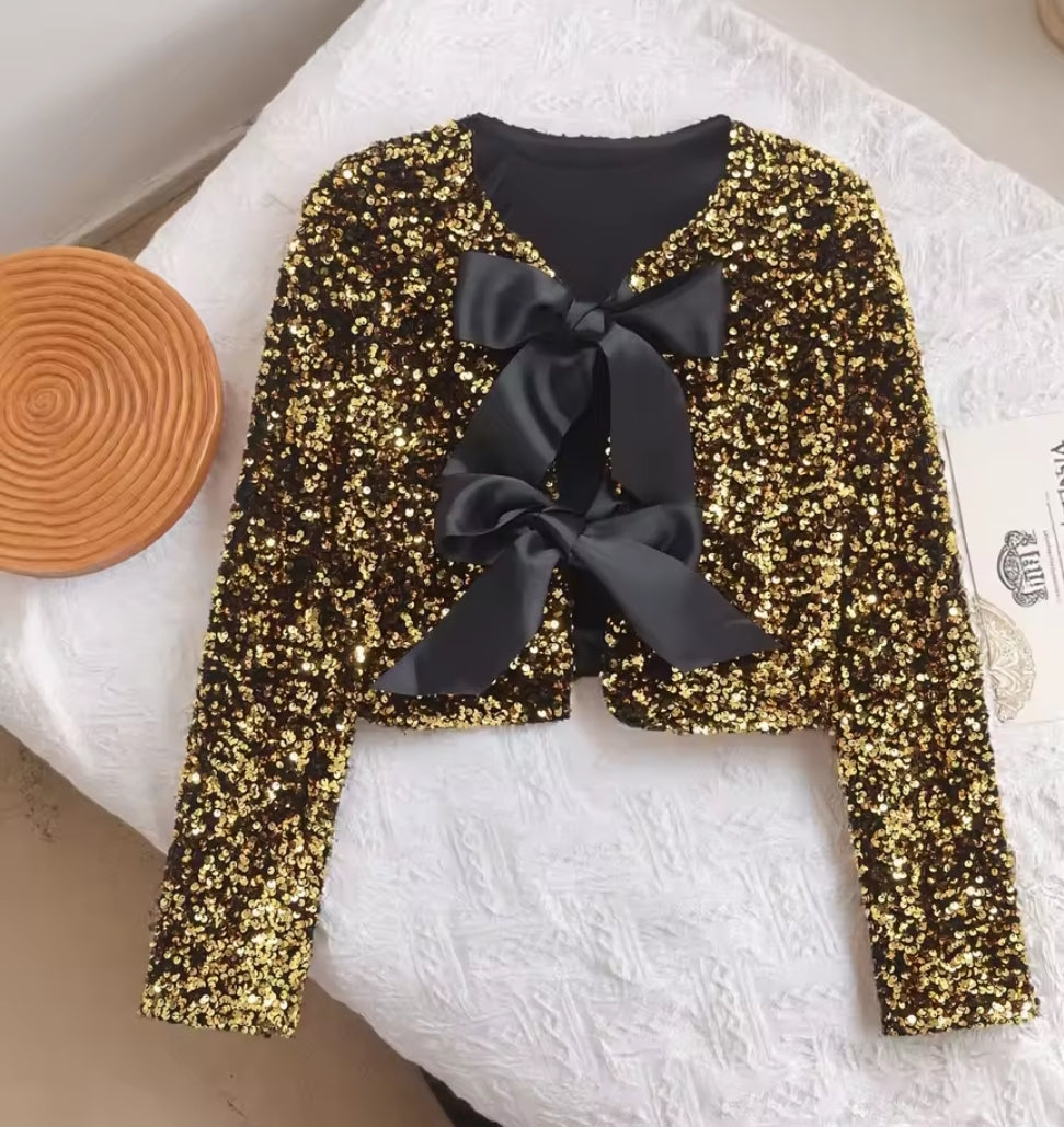 CHAQUETA LENTEJUELAS CON LAZO