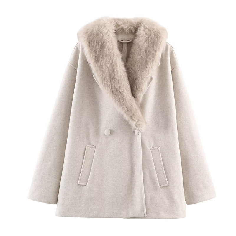 ABRIGO BEIGE  CON PELO EN EL CUELLO