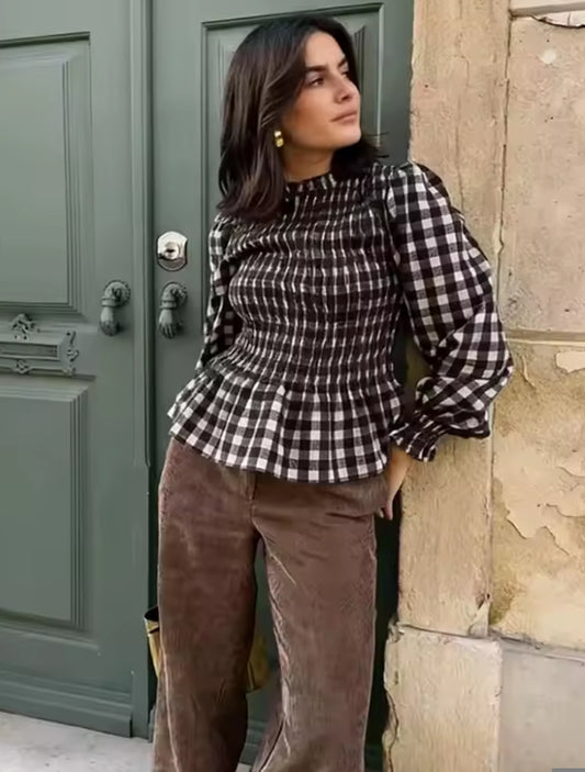 BLUSA CUADROS FRUNCIDA