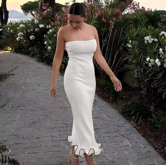 VESTIDO PALABRA DE HONOR CON VOLANTE