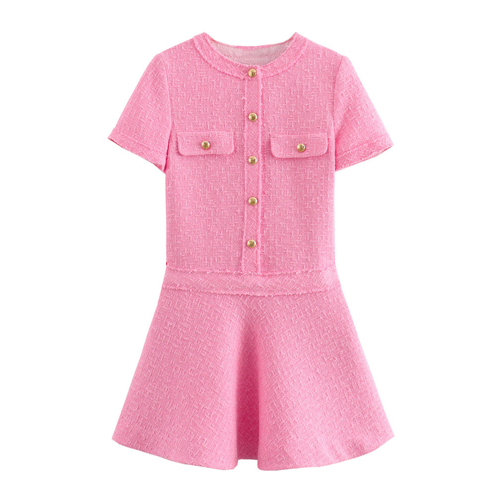 VESTIDO CORTO TWEED CON BOTONES DORADOS