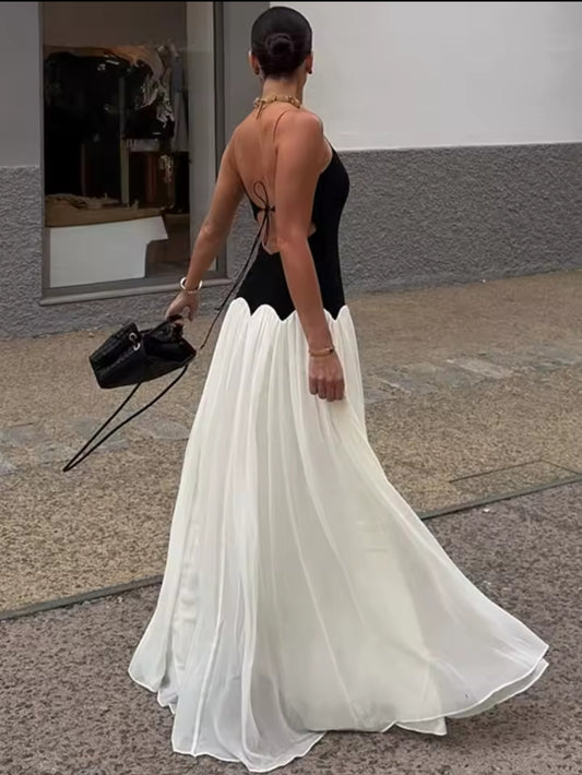 VESTIDO CONTRASTE ESPALDA ENTRELAZADA