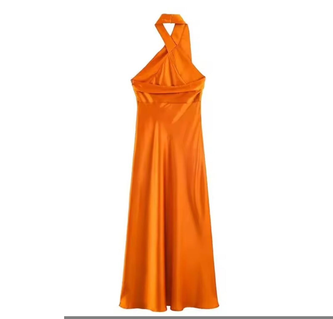 VESTIDO NARANJA SATINADO