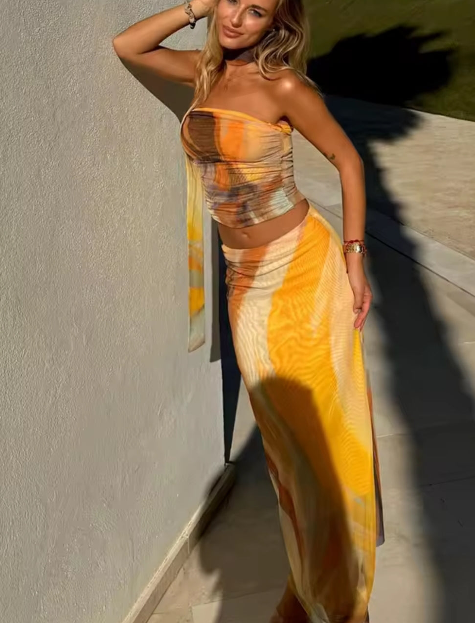 CONJUNTO TUL AMARILLO DEGRADADO