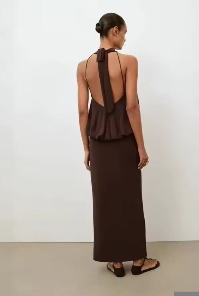 VESTIDO HALTER MARRÓN