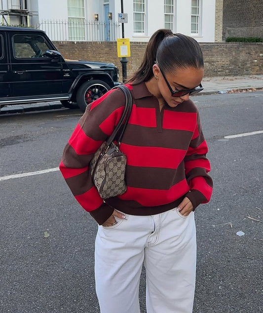 JERSEY ROJO RAYAS CON CUELLO