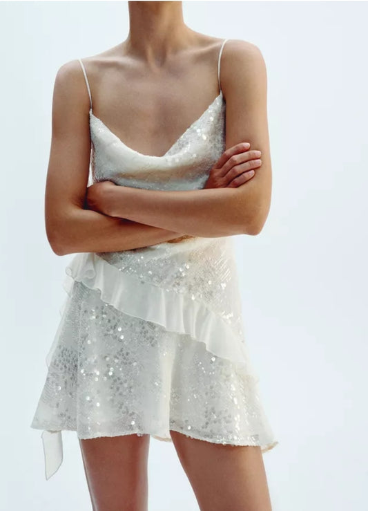 VESTIDO VOLANTES LENTEJUELAS
