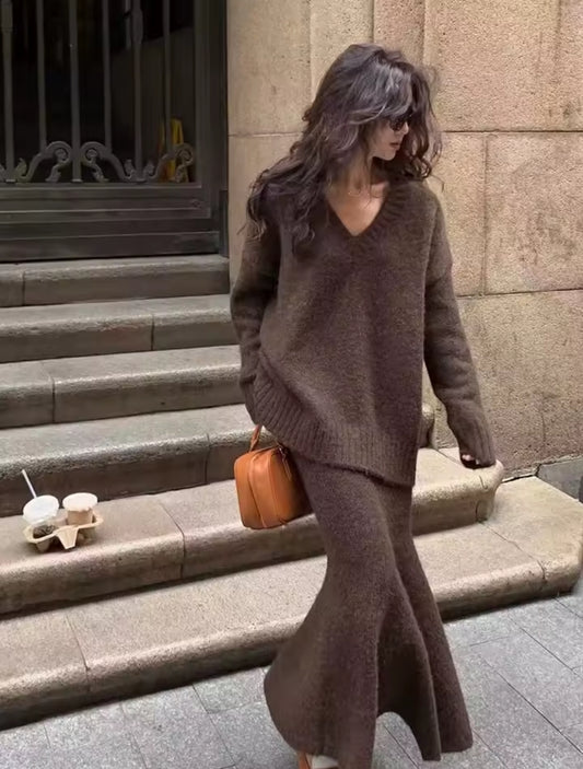 CONJUNTO DE PUNTO DE JERSEY HOLGADO CON FALDA LARGA