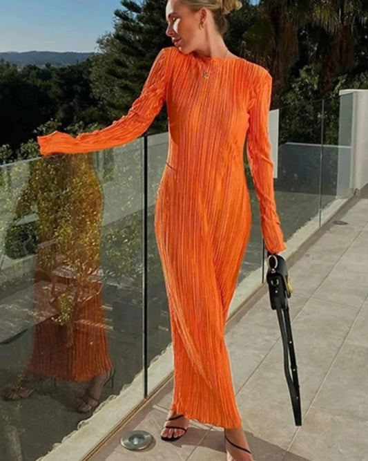 VESTIDO PLISADO NARANJA