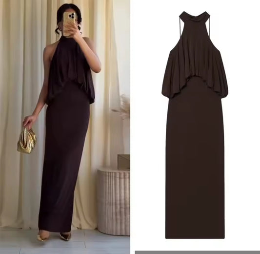 VESTIDO HALTER MARRÓN