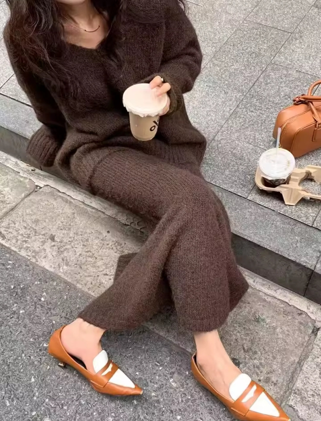 CONJUNTO DE PUNTO DE JERSEY HOLGADO CON FALDA LARGA