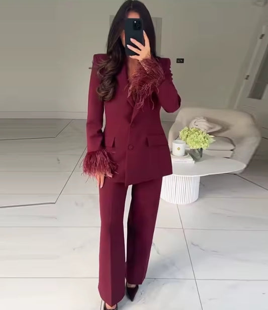 PANTALÓN TRAJE BURDEOS