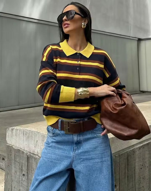 JERSEY AMARILLO RAYAS CON CUELLO