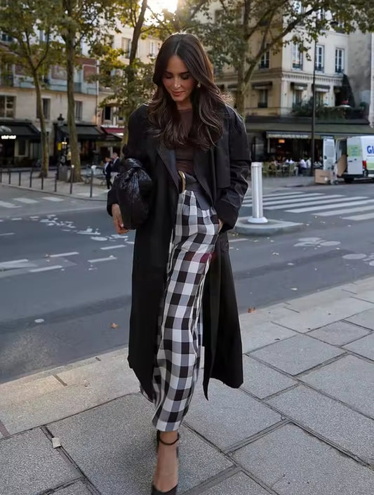 PANTALONES CORTE RECTO DE CUADROS