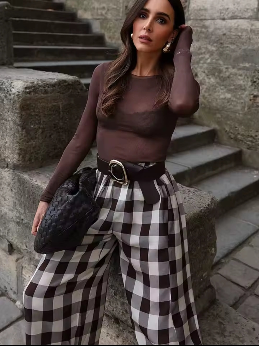 PANTALONES CORTE RECTO DE CUADROS